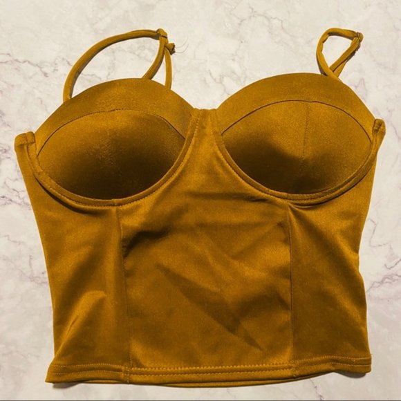 Tops - Bronze Satin Bustier Stretchy Crop Top